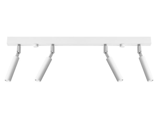 Biały reflektor LED z ruchomą głowicą na tle sufitu