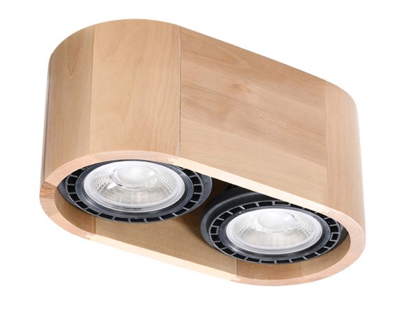 Lampa sufitowa z drewna z dwoma wbudowanymi źródłami światła