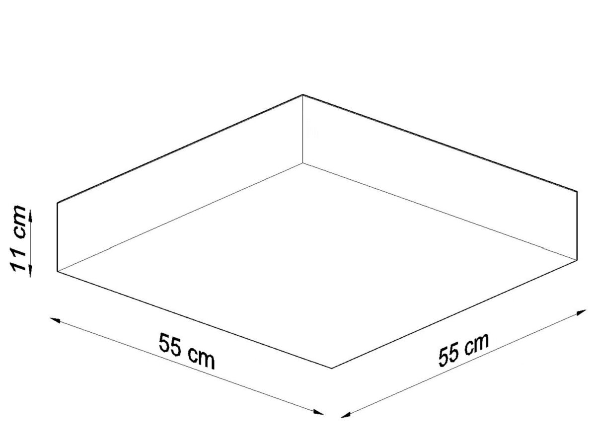 Rysunek techniczny kwadratowej lampy sufitowej LED, 55 x 55 cm