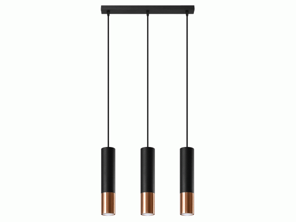 Trzy czarne tuby LED z wykończeniem w kolorze stali nierdzewnej