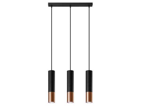 Trzy czarne tuby LED z wykończeniem w kolorze stali nierdzewnej