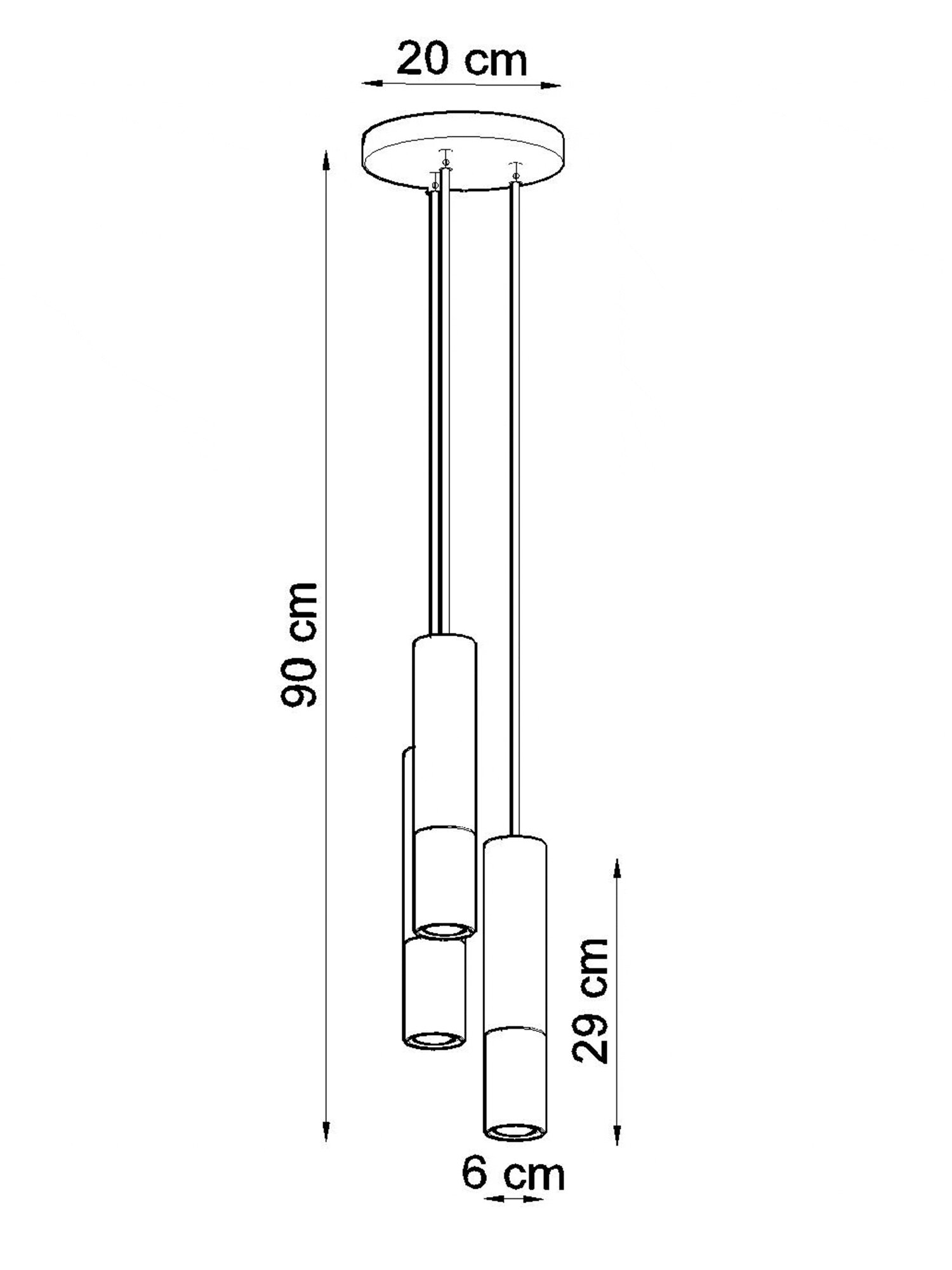 Techniczny schemat lampy wiszącej LED, wysokość 90 cm Techniczny schemat lampy wiszącej LED, wysokość 90 cm