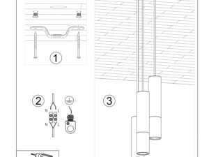 Miniaturka 19 - Rysunek montażowy wiszącej lampy LED z trzema punktami