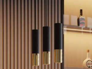 Miniaturka 7 - Aranżacja wnętrza z czarnymi kinkietami LED i złotym detalem