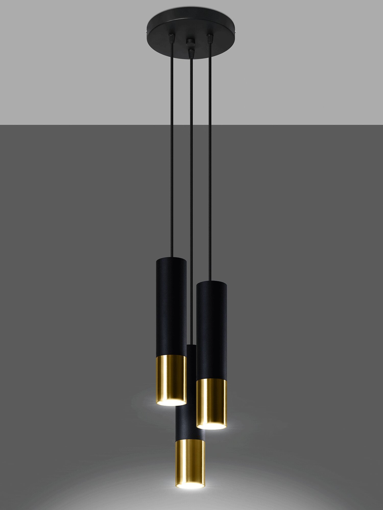 Lampa wisząca LED czarno-złota z trzema tubami Lampa wisząca LED czarno-złota z trzema tubami