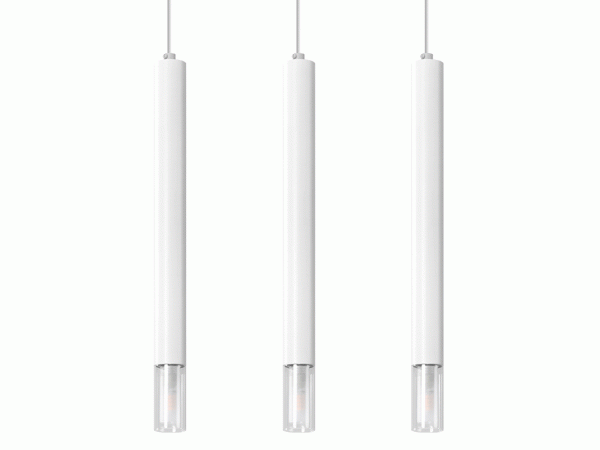 Białe tuby LED z transparentnym dołem w loftowej aranżacji