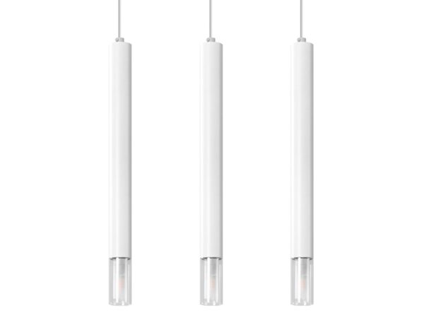 Białe tuby LED z transparentnym dołem w loftowej aranżacji