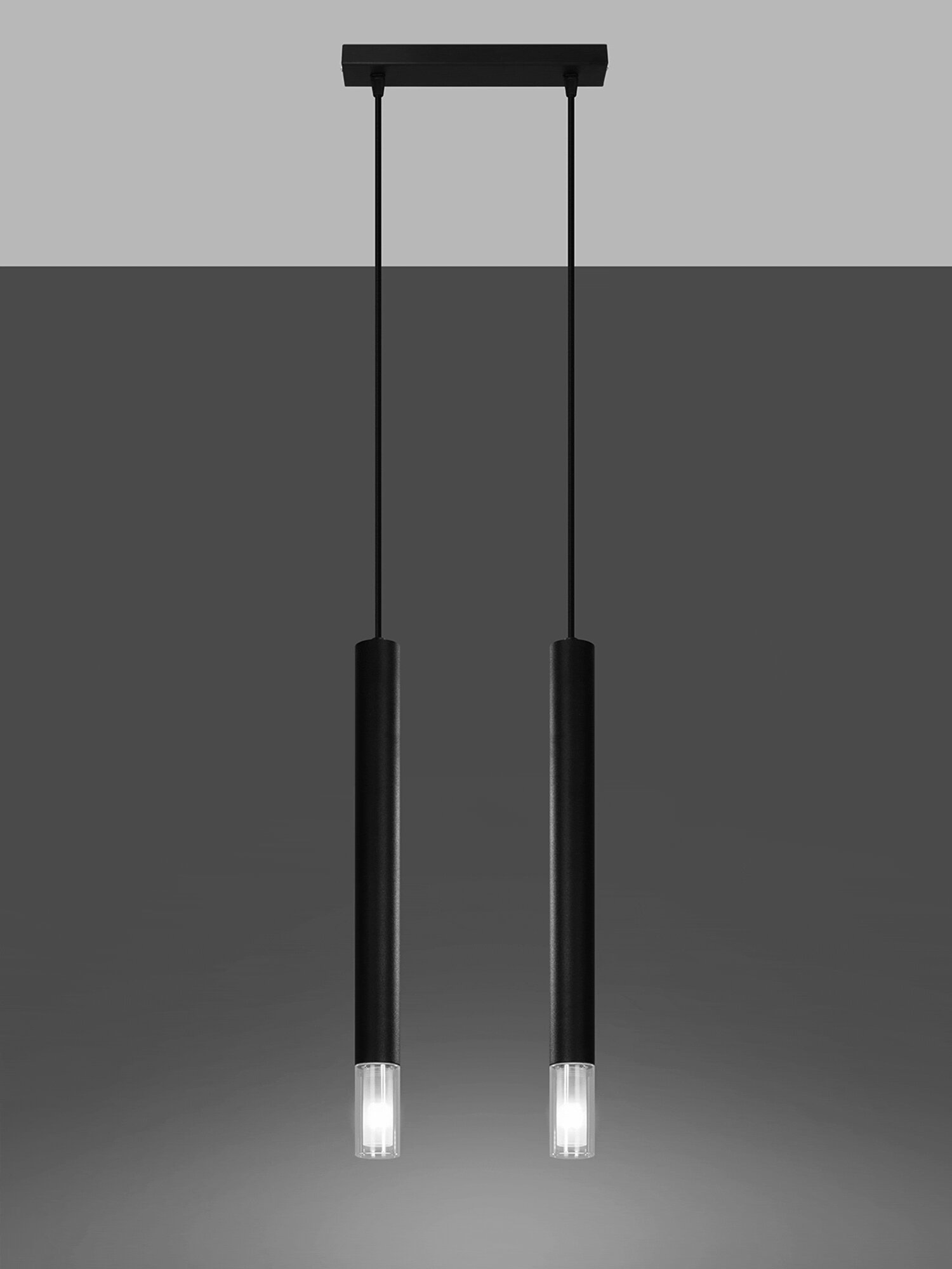 Wiszące czarne tuby LED w duecie, nowoczesny styl Wiszące czarne tuby LED w duecie, nowoczesny styl