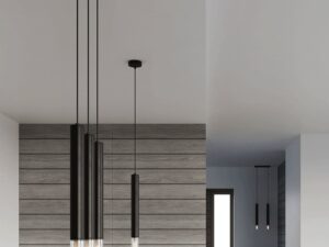 Miniaturka 11 - Aranżacja kuchni z trzema czarnymi lampami LED nad wyspą