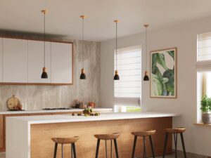 Miniaturka 3 - Jadalnia z oświetleniem LED z kloszami betonowymi i drewnem