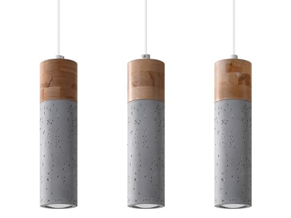 Lampa sufitowa z kloszami z betonu architektonicznego i korka