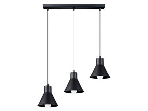 Miniaturka 9 - Lampa LED czarna z trzema stożkowymi kloszami na białym tle