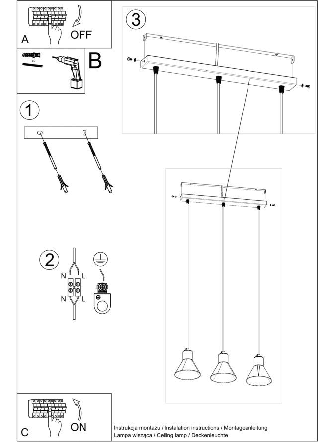 3-punktowa Lampa Wisząca Uniwersalny Design TRITON 3