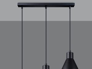 Miniaturka 5 - Lampa wisząca z trzema czarnymi kloszami LED, styl industrialny