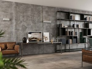 Miniaturka 4 - Nowoczesny salon z lampą ścienną w betonowym wykończeniu