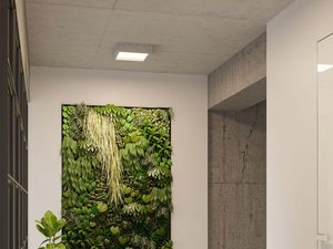 Miniaturka 5 - Wnętrze z kwadratowym plafonem i zieloną ścianą z mchu