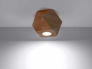 Miniaturka 2 - Drewniana lampa LED o geometrycznym kształcie zamontowana przy suficie