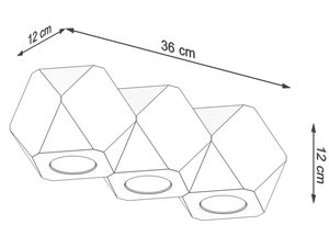 Miniaturka 7 - Rysunek techniczny potrójnej lampy LED z oprawami 12x12 cm