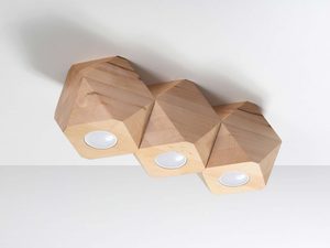 Miniaturka 2 - Drewniana potrójna lampa LED z białymi oprawami