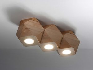Miniaturka 3 - Potrójna lampa sufitowa z geometrycznych bloków drewna