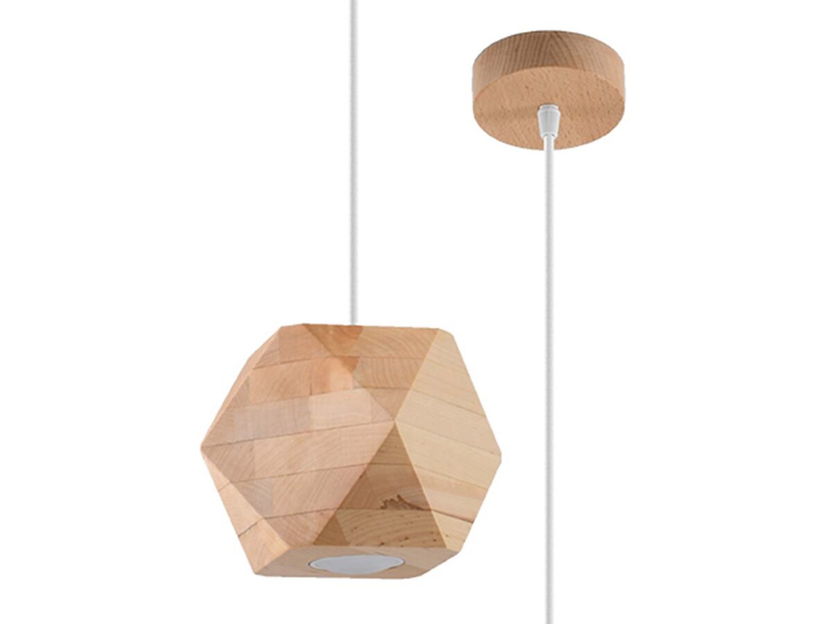 Naturalne Drewno Geometryczna Lampa Wisząca WAVE