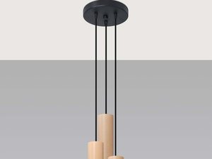 Miniaturka 1 - Drewniana lampa wisząca z trzema tubami LED w stylu skandynawskim