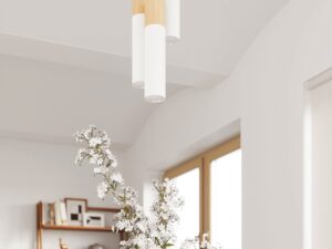 Miniaturka 3 - Lampa wisząca LED z trzema tubami w kolorze białym i drewnie