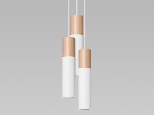 Miniaturka 1 - Wisząca lampa LED z trzema białymi tubami i drewnianym wykończeniem