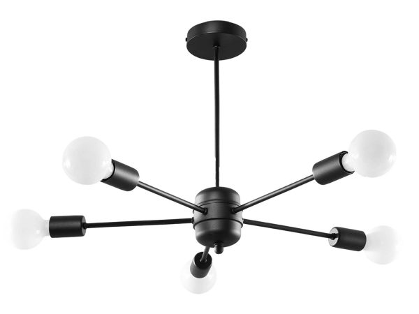 Żyrandol industrialny o geometrycznej formie i sześciu punktach światła