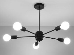 Miniaturka 2 - Nowoczesny czarny żyrandol z pięcioma kulistymi kloszami