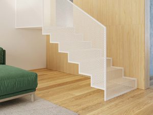 Miniaturka 5 - Klasyczny biały kinkiet LED zamontowany przy schodach