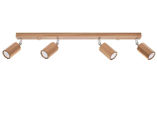 Drewniana szyna oświetleniowa LED z czterema regulowanymi reflektorami