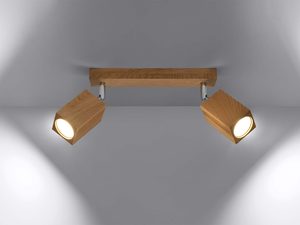 Miniaturka 2 - Podwójny reflektor LED w drewnianej oprawie zamontowany na ścianie