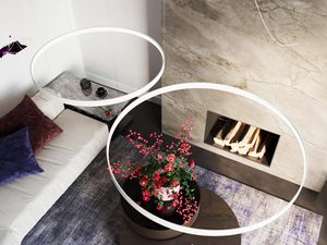 Miniaturka 22 - Lampa LED w złotym wykończeniu nad eleganckim kominkiem