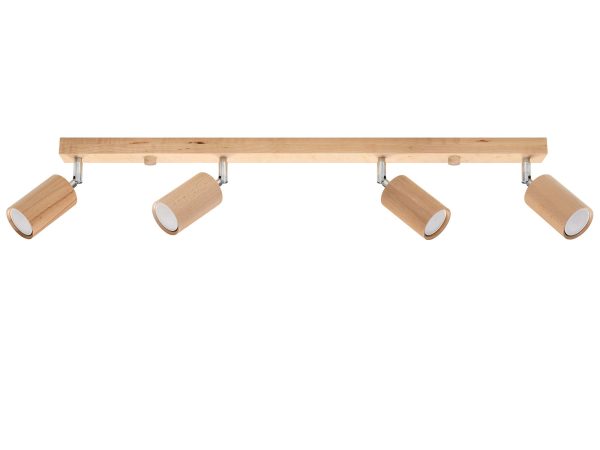 Reflektory LED na drewnianej szynie – styl skandynawski