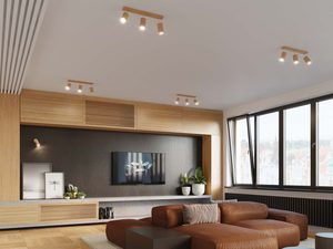 Miniaturka 3 - Nowoczesny salon z drewnianym oświetleniem sufitowym LED