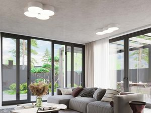 Miniaturka 4 - Przestronny salon z lampami LED i panoramicznym oknem