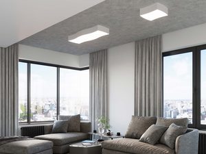 Miniaturka 4 - Wnętrze nowoczesnego salonu z dużymi oknami i oświetleniem LED