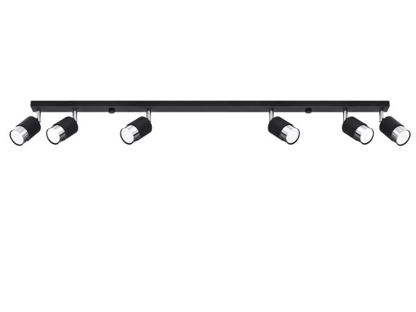 Designerska czarna szynoprzewodowa lampa LED do salonu na białym tle