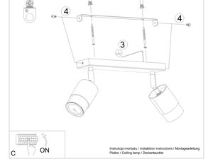 Miniaturka 7 - Rysunek techniczny montażu plafonu z dwoma reflektorami LED
