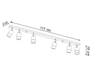 Miniaturka 6 - Techniczny rysunek szyny świetlnej z pięcioma oprawkami LED