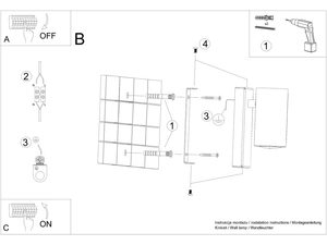 Miniaturka 4 - Rysunek montażu kinkietu z cylindrycznym kloszem LED