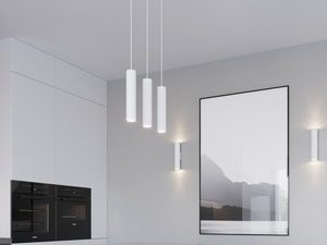 Miniaturka 6 - Lampa sufitowa biała z trzema cylindrycznymi tubami, aranżacja kuchni