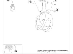 Miniaturka 7 - Rysunek montażu czarnej lampy sufitowej z kulą LED