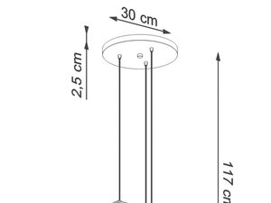 Miniaturka 6 - Rysunek techniczny lampy z kulistymi kloszami, wysokość 117 cm
