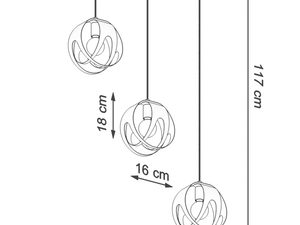 Miniaturka 6 - Techniczny rysunek nowoczesnej lampy wiszącej z trzema kloszami