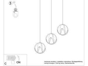 Miniaturka 7 - Rysunek montażowy lampy wiszącej z trzema kulistymi kloszami