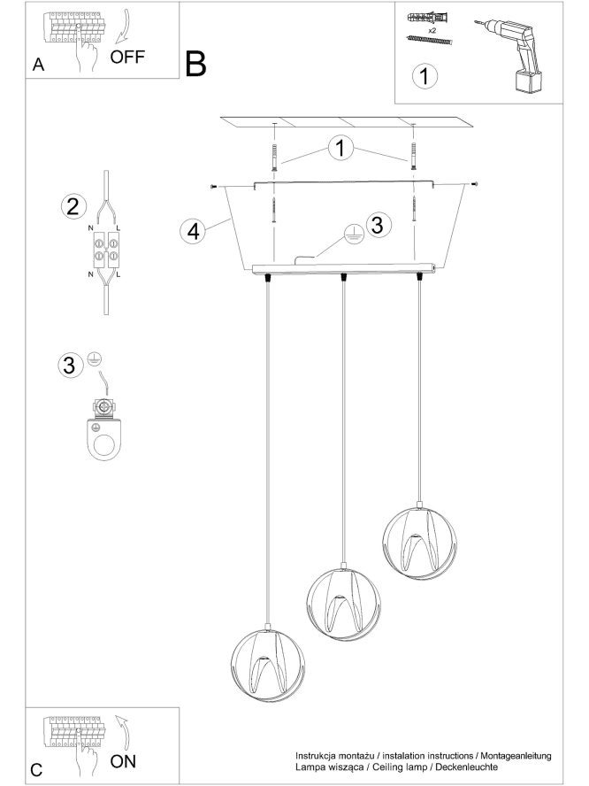 Awangardowa Stalowa Lampa Wisząca TUNDRA 3L