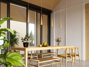 Miniaturka 4 - Drewniane lampy wiszące nad stołem – nowoczesne wnętrze