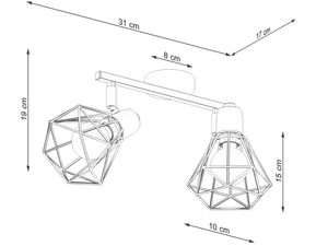 Miniaturka 7 - Techniczny rysunek lampy dwupunktowej z czarnymi kloszami